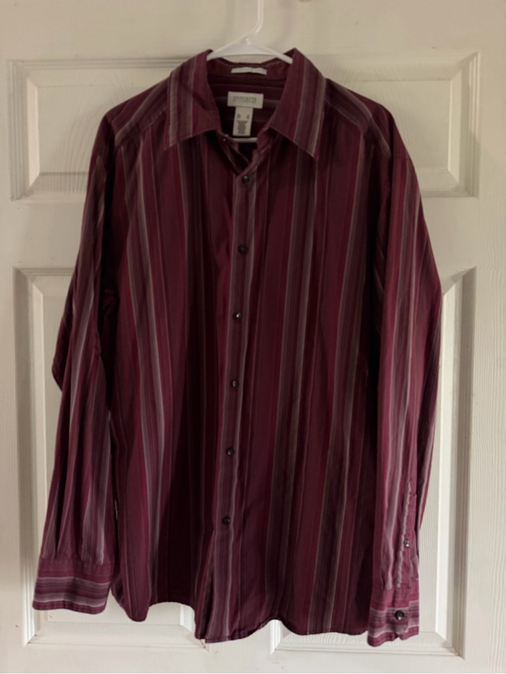 Claiborne Men's Burgundy and Gray Striped Button-Down Shirt